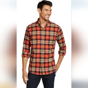 Eddie Bauer Mens Orange Flannel Plaid Long Sleeve Shirt Sizes Sm NWT